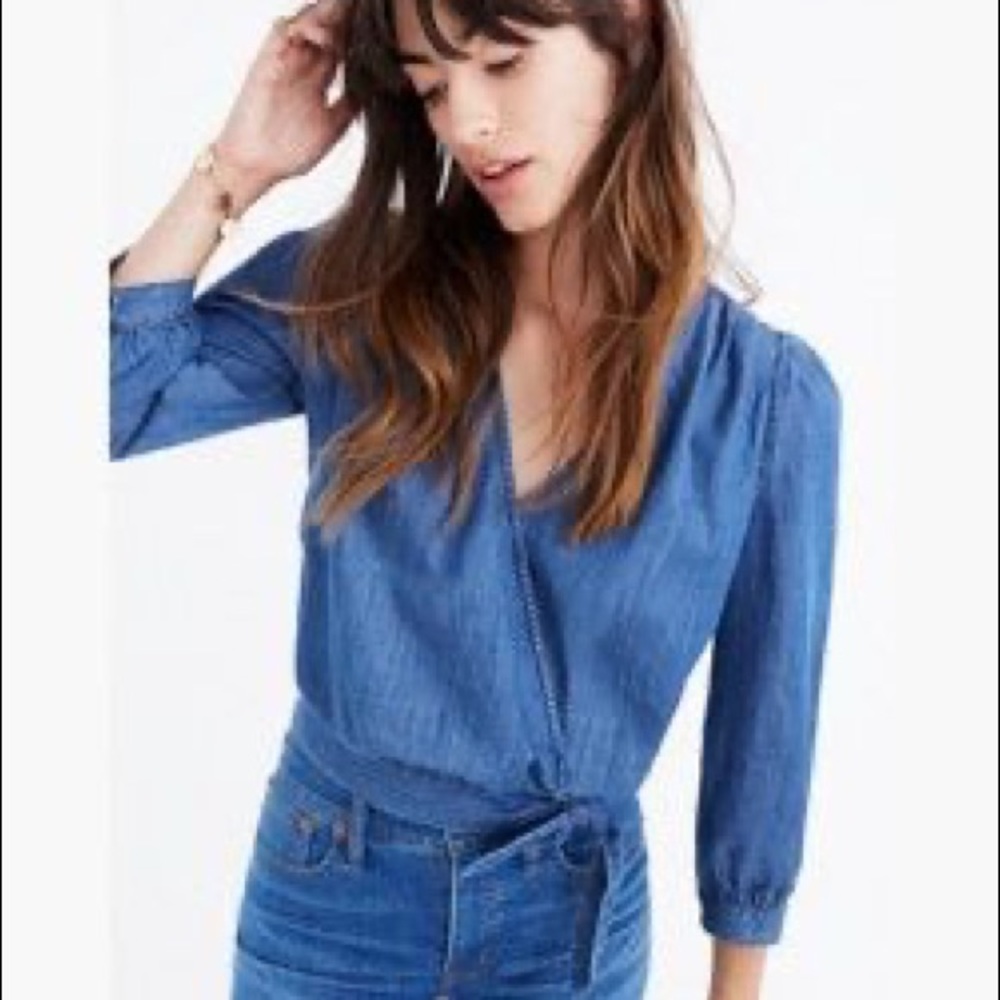 Madewell Chambray Denim Wrap Top XXS
